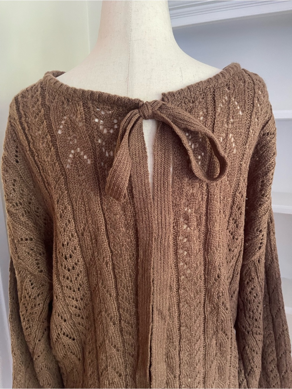 M-Brown Lightweight Open-Knit Cable Sweater.  Oversized.